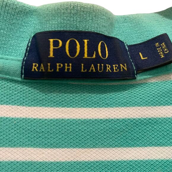 Polo Shirt, Golf Polo, Striped, Mens, Collared, Polo Ralph Lauren, L, Aqua - Picture 2 of 3